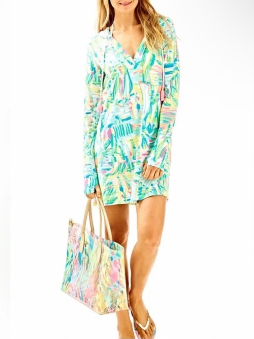 Lilly Pulitzer Rylie UPF 50+ Hooded Cover-up Dress Women’s Small Sea Salt & Sun